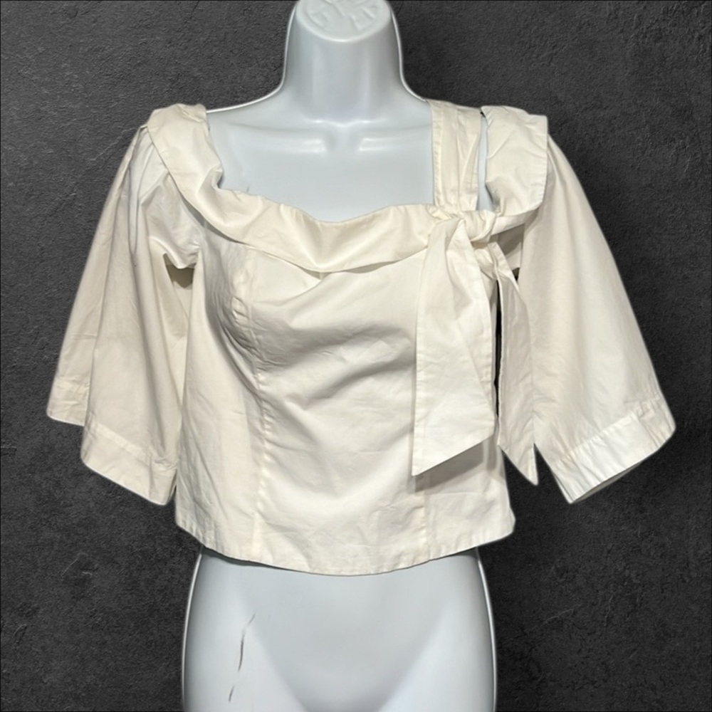 Free People Off-The-Shoulder Smocked Cropped Top W/Tie Detail White Women’s Sz 4